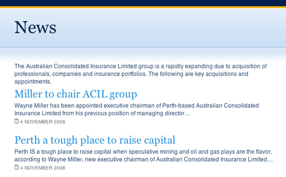 Australian Consolidated Insurance Limited's News listing